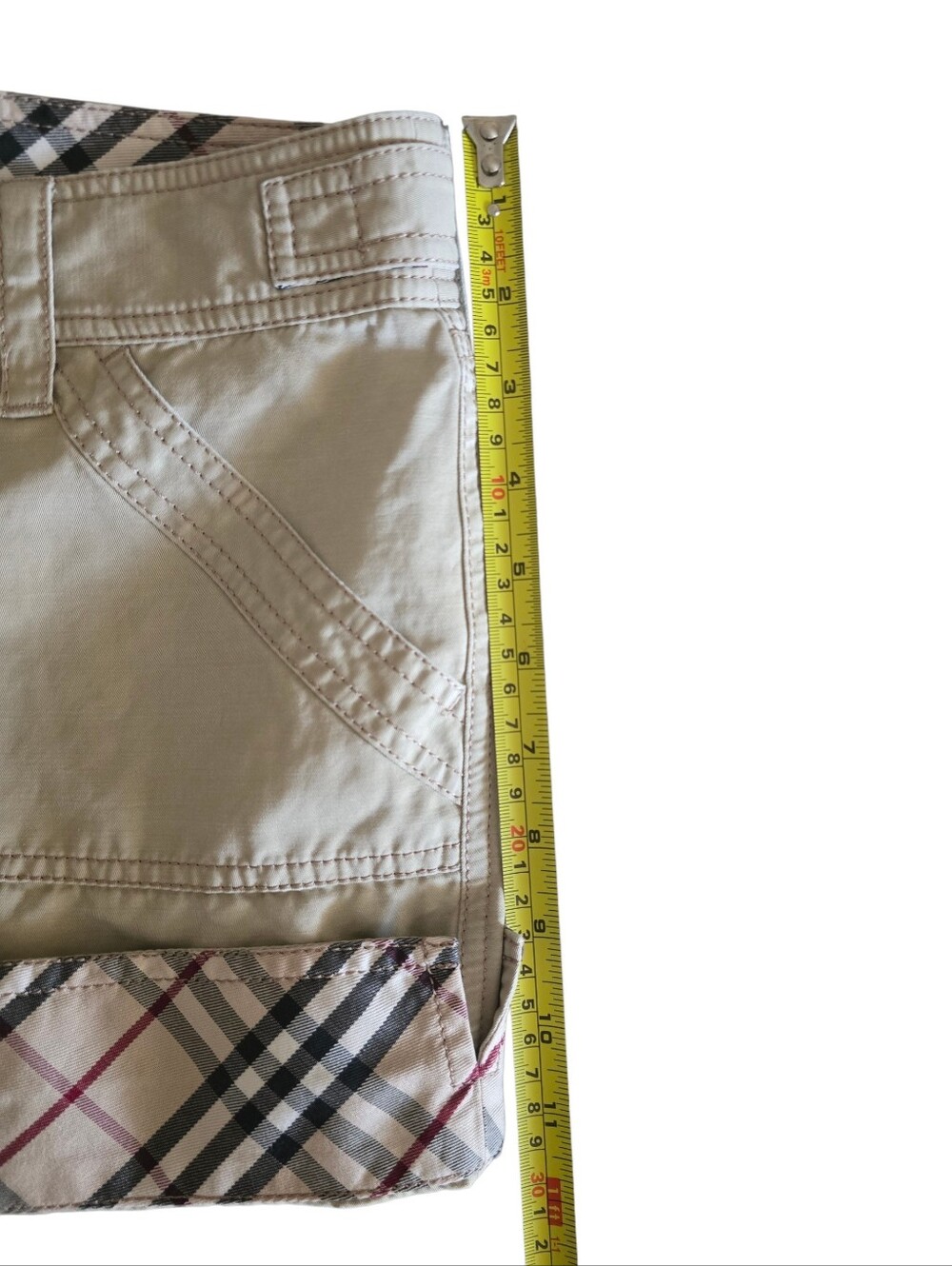 Burberry Blue Label Cuffed Nova Check Tan/Beige Cotton Shorts Size 36 - Picture 12 of 13